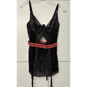 Victoria's Secret Black Lace Mesh Lingerie Corset Bustier 36D
